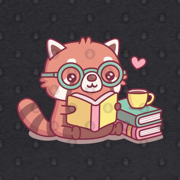 Cute Red Panda With Glasses Reading A Book by rustydoodle